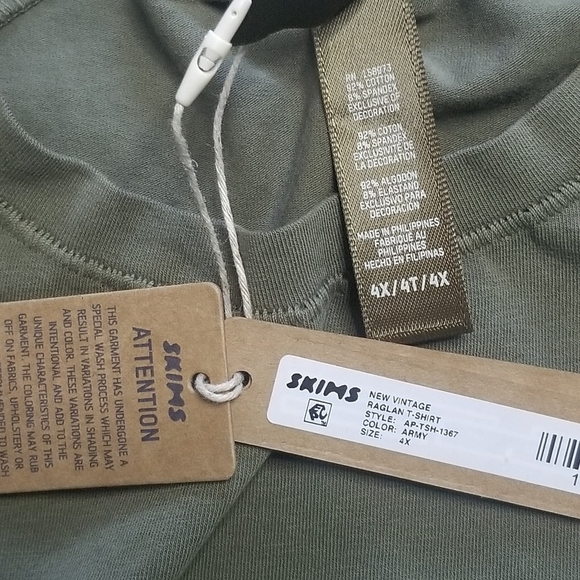 NEW! SKIMS New Vintage Raglan Shirt Top Army Green Tshirt 4X - Picture 4 of 5